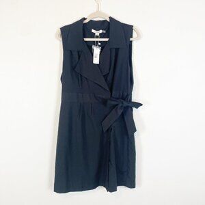 NWT Simply Noelle Womens L/XL Black Sleeveless Collared Wrap Dress Button Detail